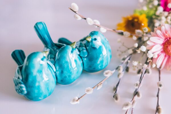 Blue Ceramic Bird Figurines